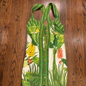 FARM Rio Green Tropical Print Button-Front Dress